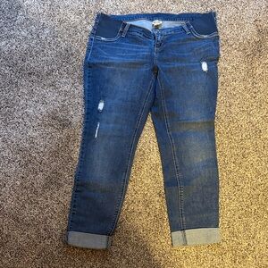 Indigo Blue Distressed Maternity Ankle Jeans XL